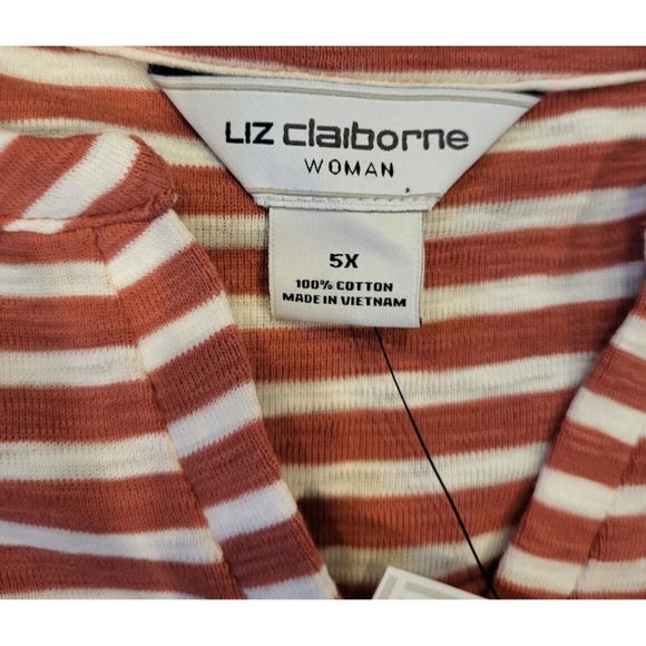 New Liz Claiborne Short Sleeve V Neck T Shirt Red White Stripe Sz 5X - Picture 5 of 6